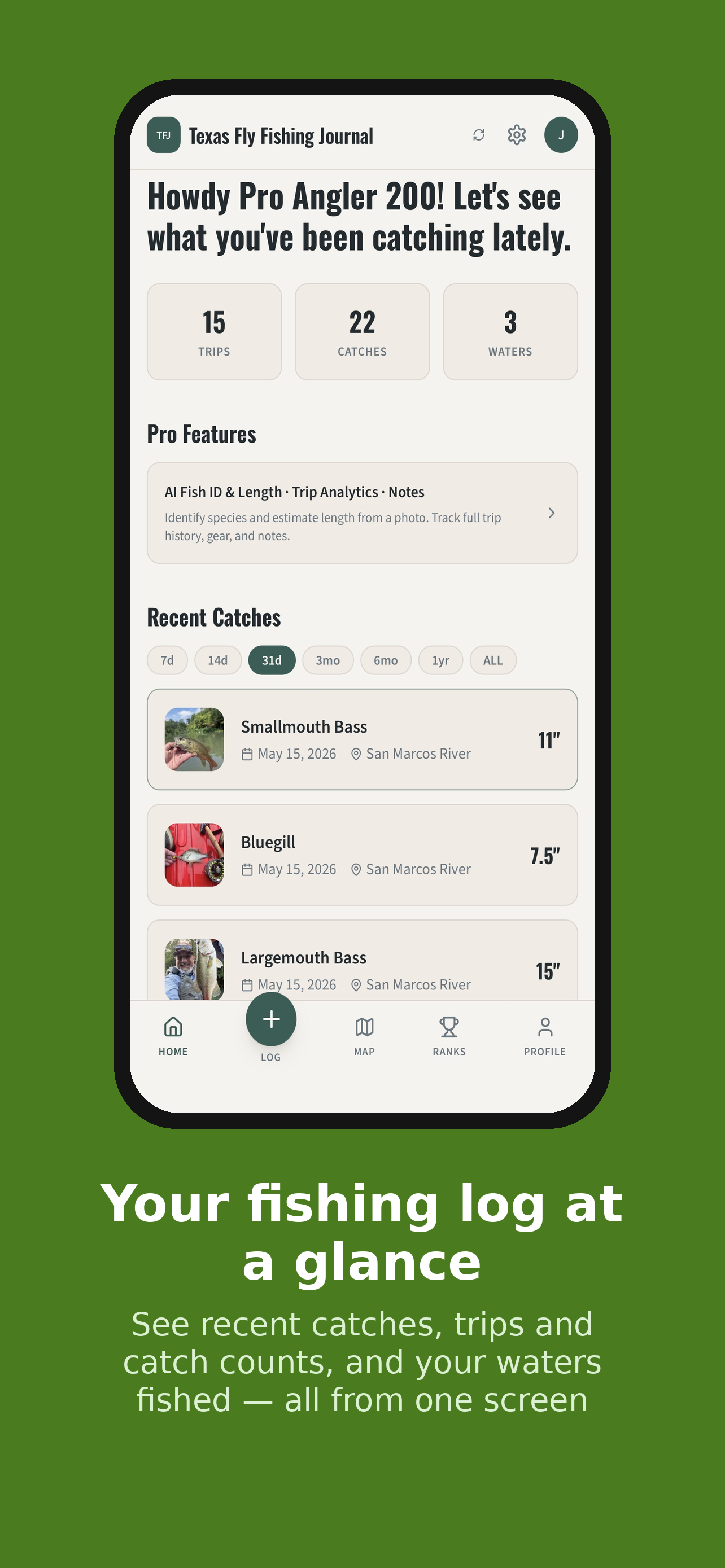 Fishing log dashboard